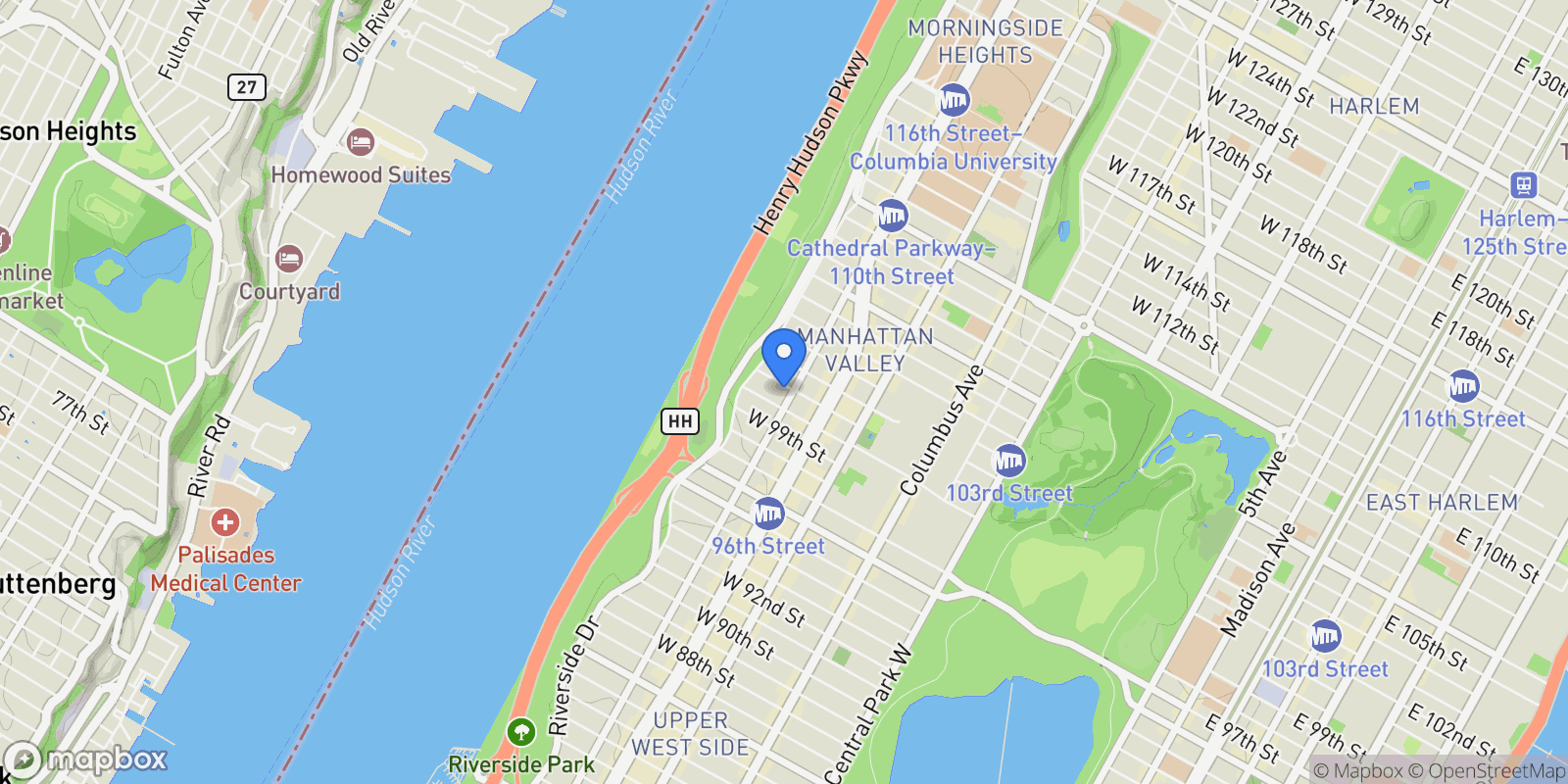Map showing 839 W END AVE, New York, New York, United States.