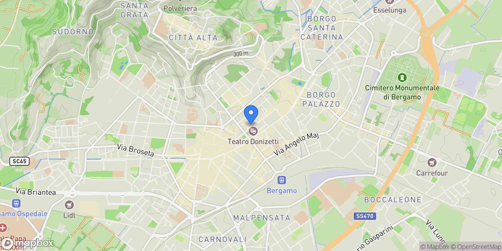 Map showing Bergamo, Lombardy, Italy.
