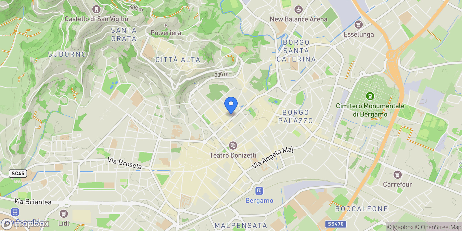 Map showing Bergamo, Lombardy, Italy.