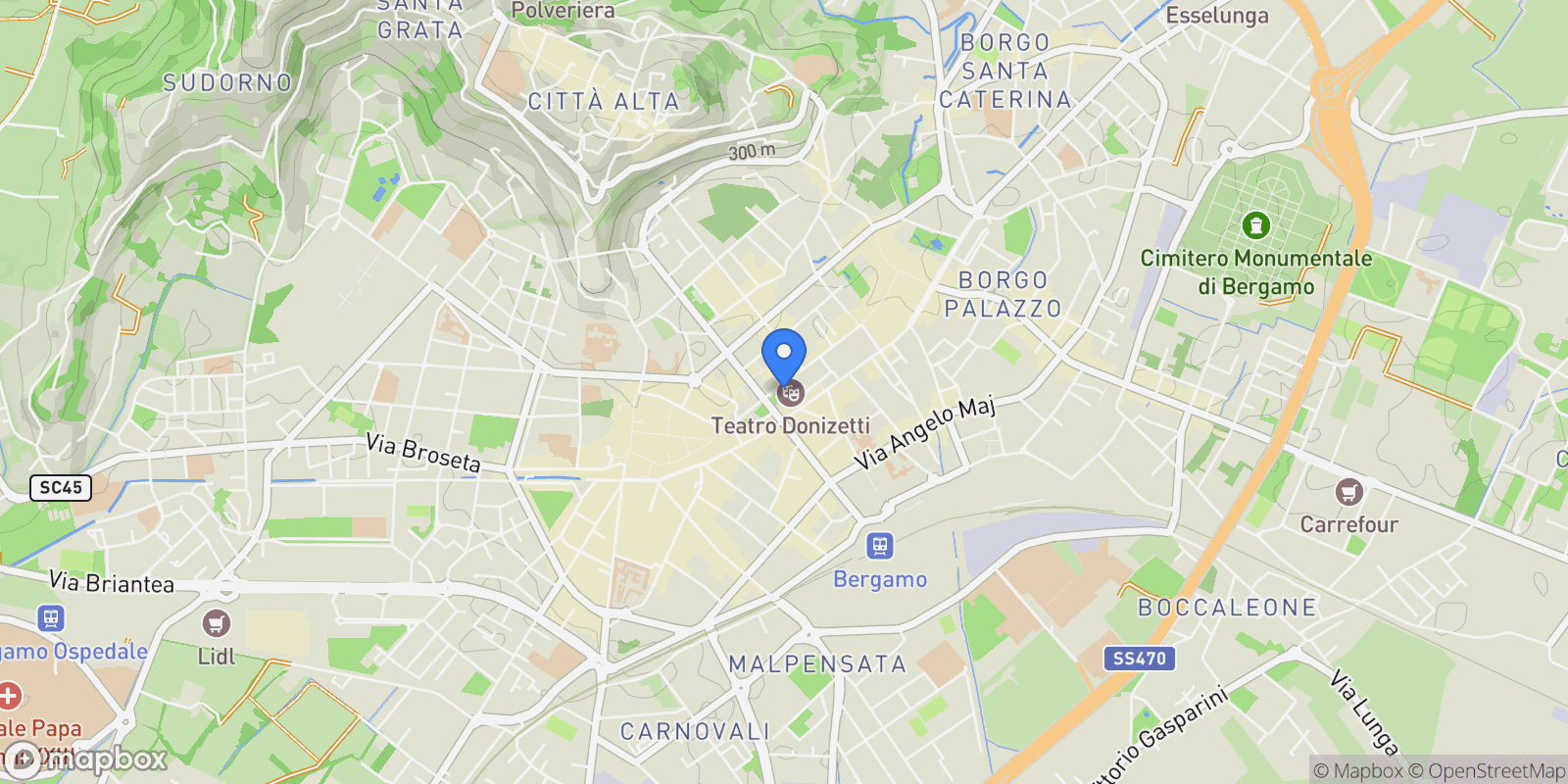 Map showing Bergamo, Lombardy, Italy.