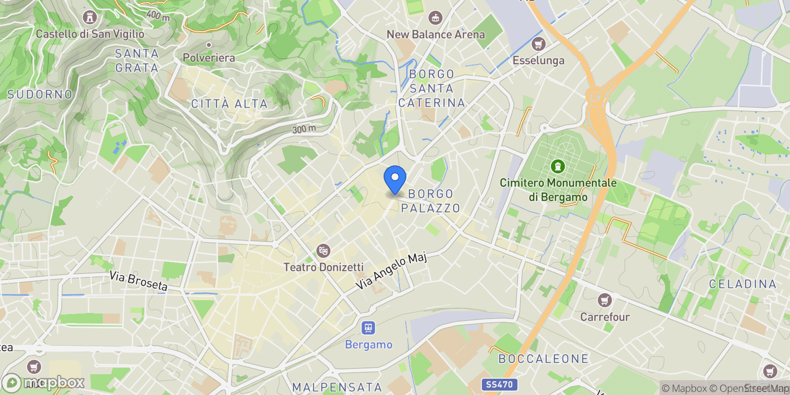 Map showing Bergamo, Lombardy, Italy.