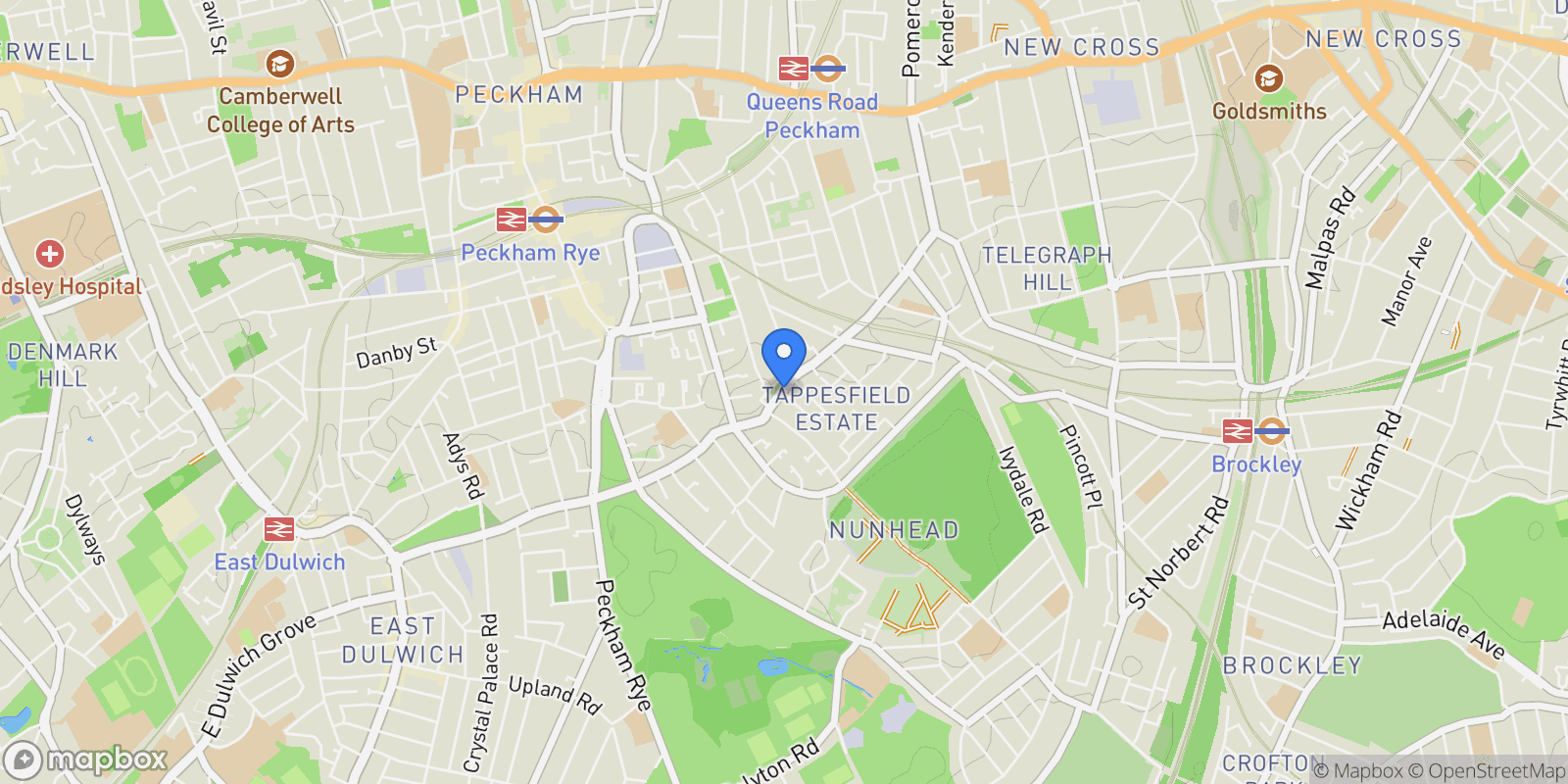 Map showing Holly Grove, Peckham Rye, London, England, United Kingdom.