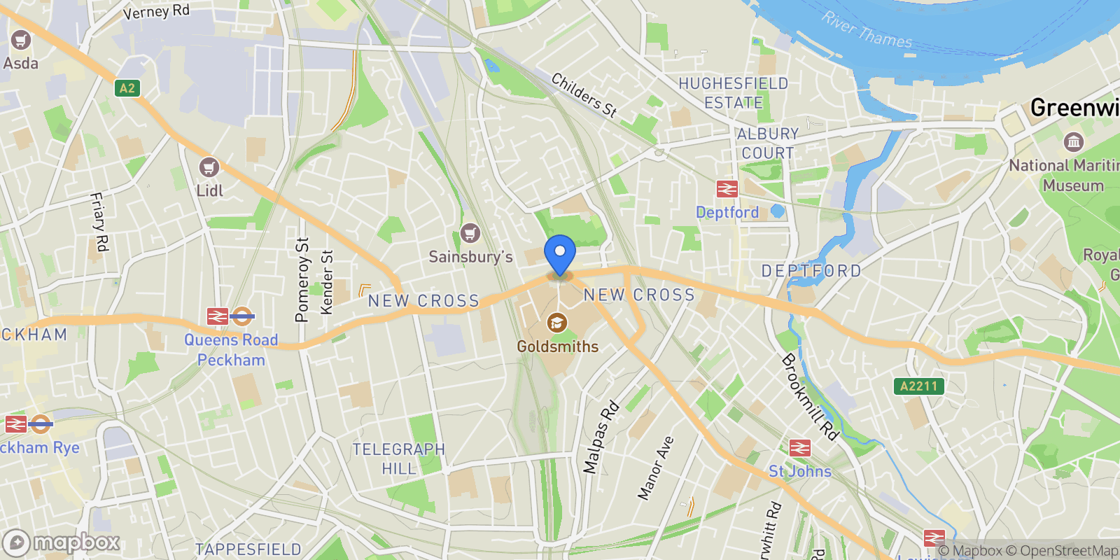 Map showing Ashmead Road, St John’s, London, England, United Kingdom.