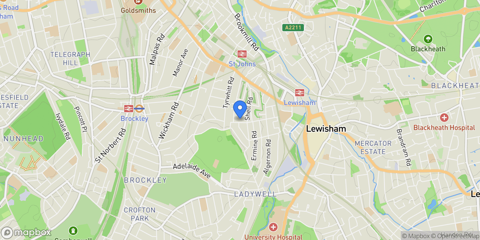Map showing Brookbank Road, London, England, United Kingdom.