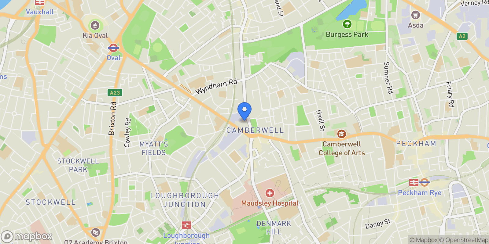 Map showing Cormont Road, Camberwell, England, United Kingdom.