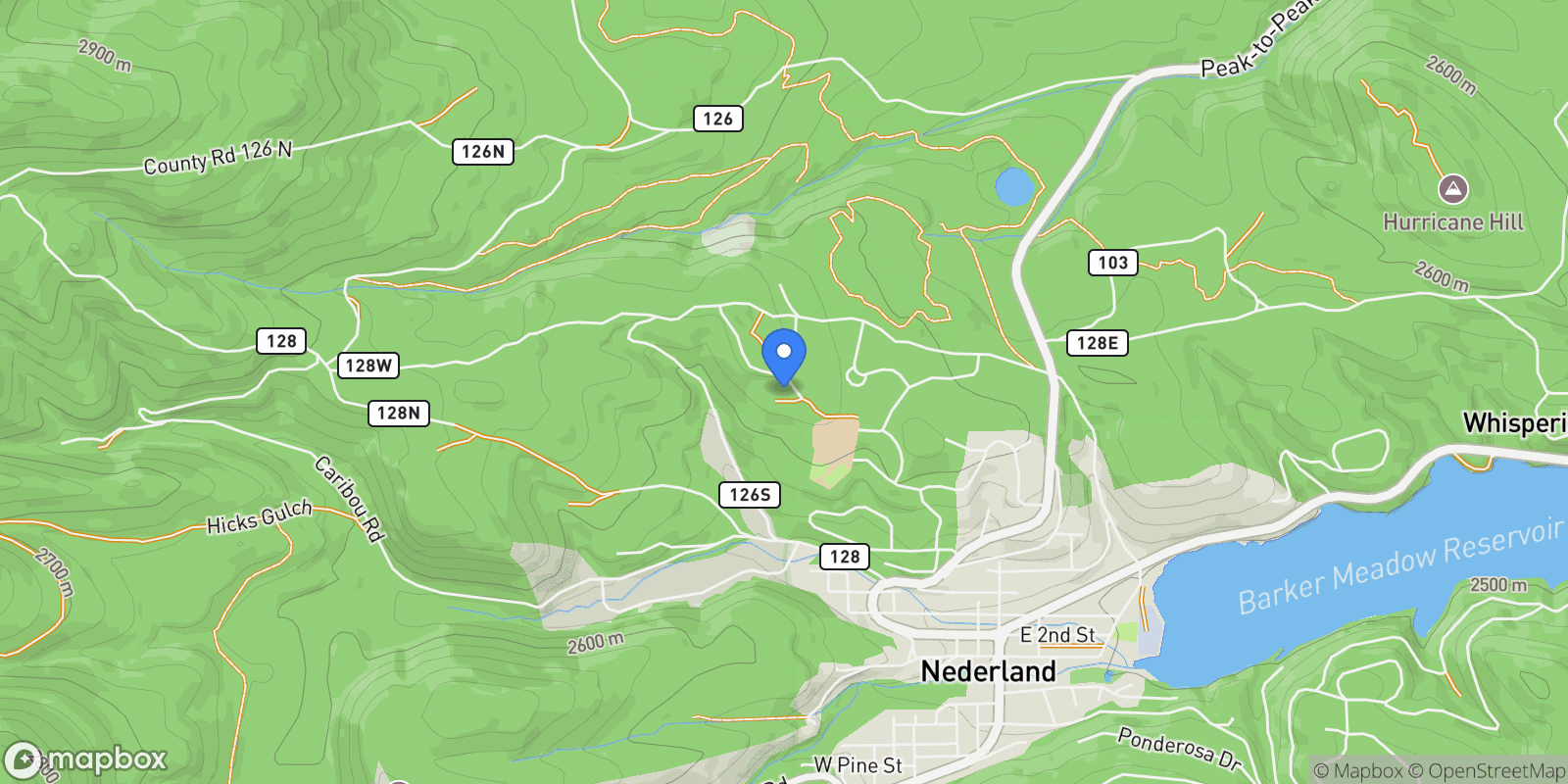 Map showing 11 Ridge View Rd, Nederland, CO 80466, Nederland, Colorado, United States.