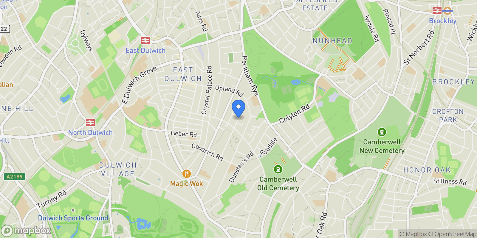 Map showing Oakhurst Grove, London, England, United Kingdom.