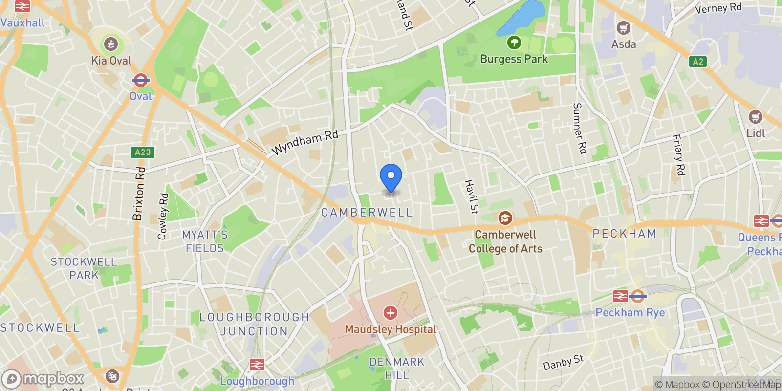Map showing Calais Street, Camberwell, London, England, United Kingdom.