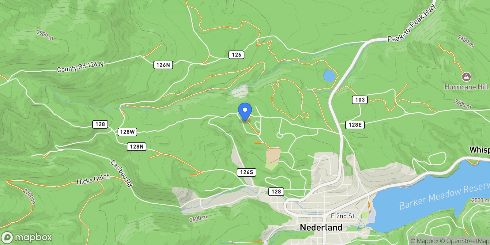 Map showing 20 Ridge View Rd, Nederland, CO 80466, Nederland, Colorado, United States.