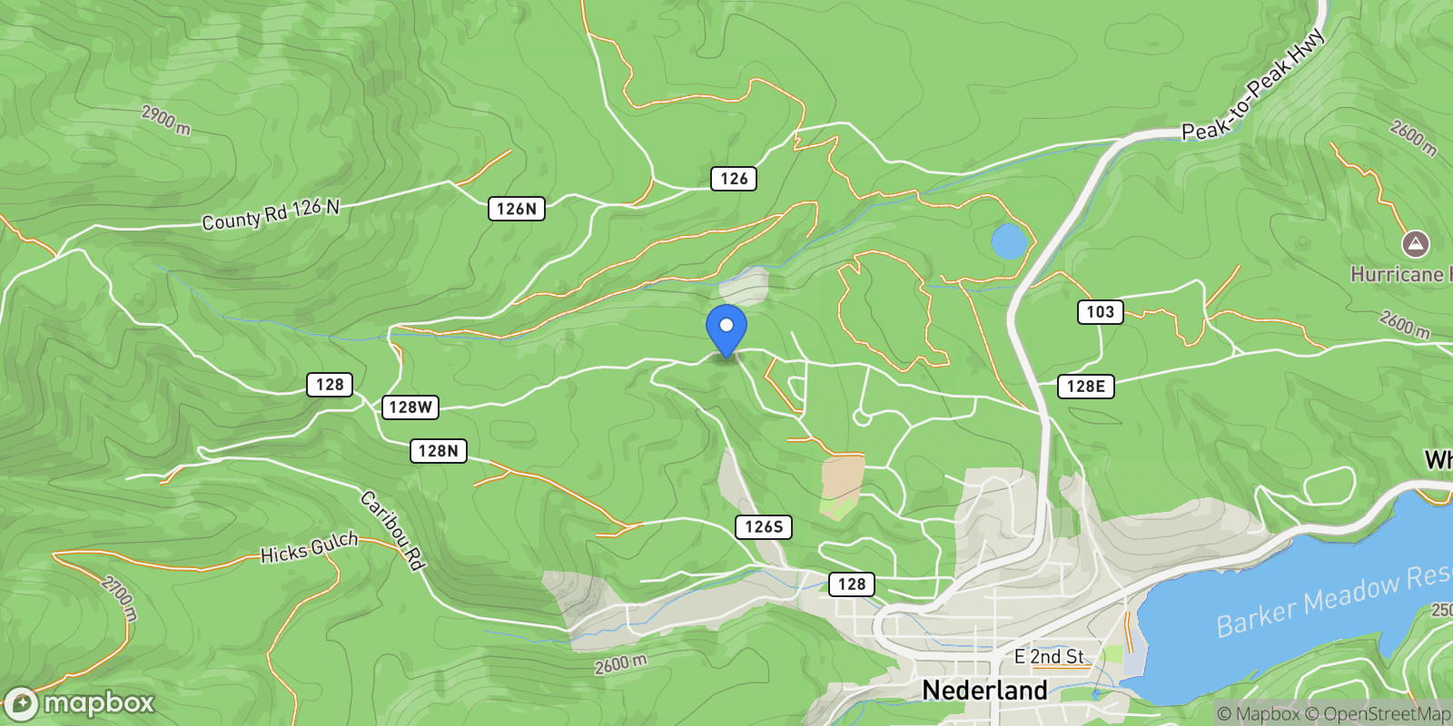 Map showing 27 Ridge View Rd, Nederland, CO 80466, Nederland, Colorado, United States.