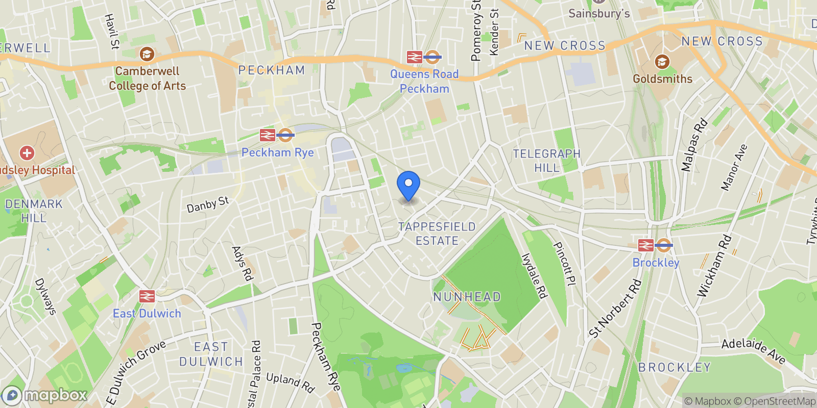 Map showing Choumert Road, Peckham Rye, London, England, United Kingdom.
