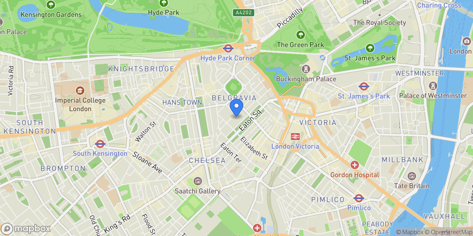 Map showing Chester Street, Belgravia, London, England, United Kingdom.