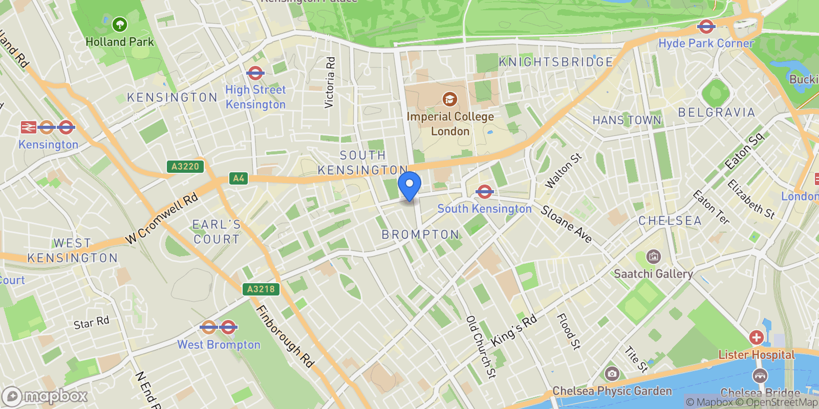 Map showing Princes Gate Mews, London, England, United Kingdom.