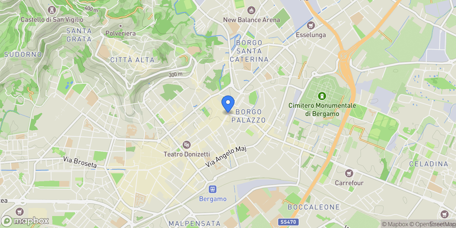 Map showing Bergamo, Lombardy, Italy.
