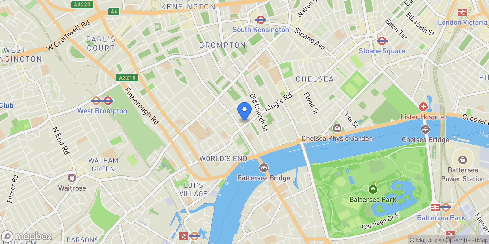 Map showing rawlings street, London, England, United Kingdom.