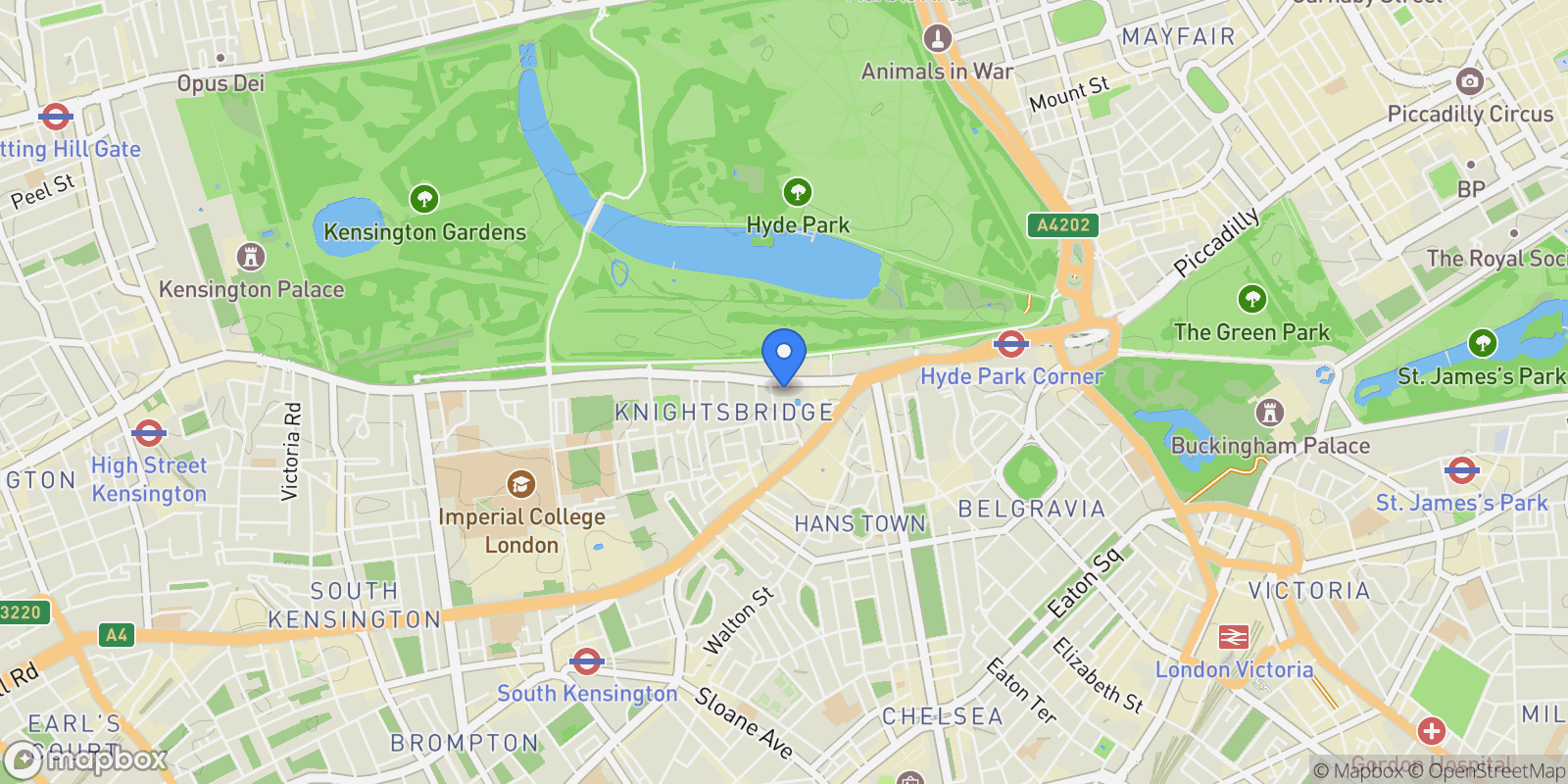 Map showing Rutland Gate, Knightsbridge, London, England, United Kingdom.