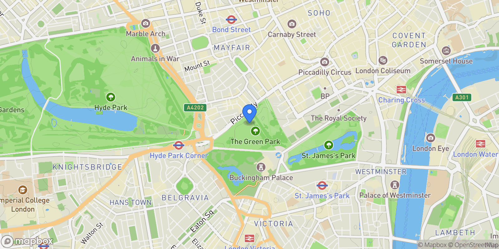 Map showing Hill Street, Mayfair, W1J, London, England, United Kingdom.