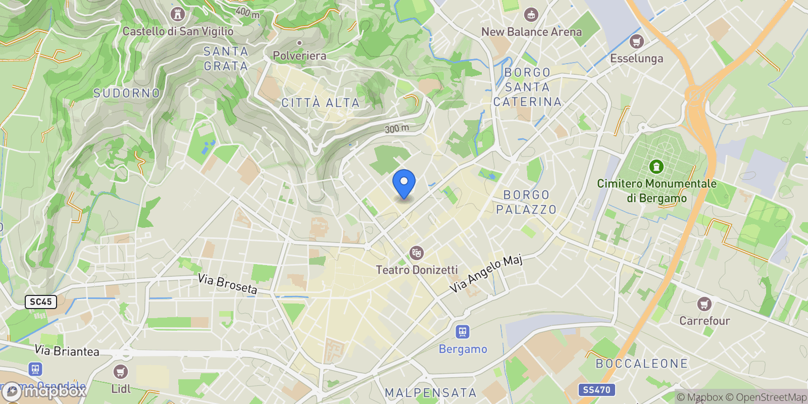 Map showing Bergamo, Lombardy, Italy.