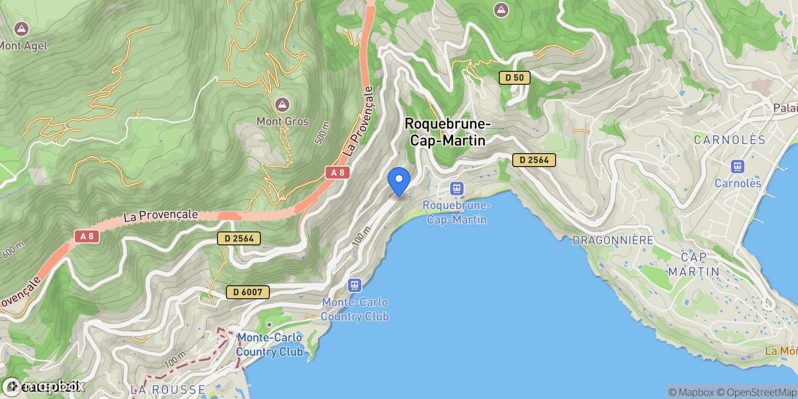 Map showing Roquebrune-Cap-Martin, Provence-Alpes-Côte d'Azur, France.