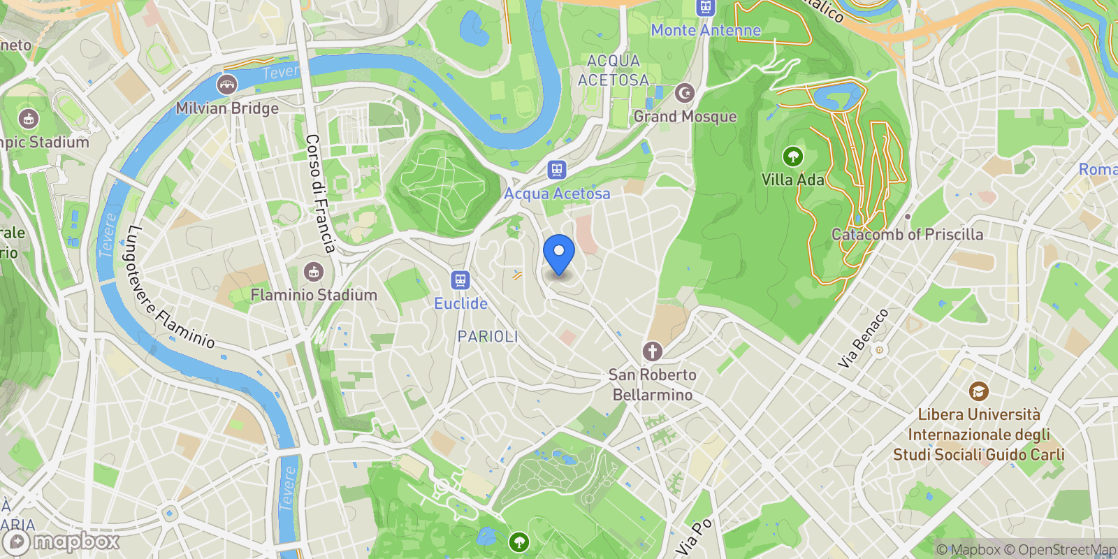 Map showing Via Giosuè Borsi, 5, 00197 Roma RM, Italy, Milan, Lombardy, Italy.