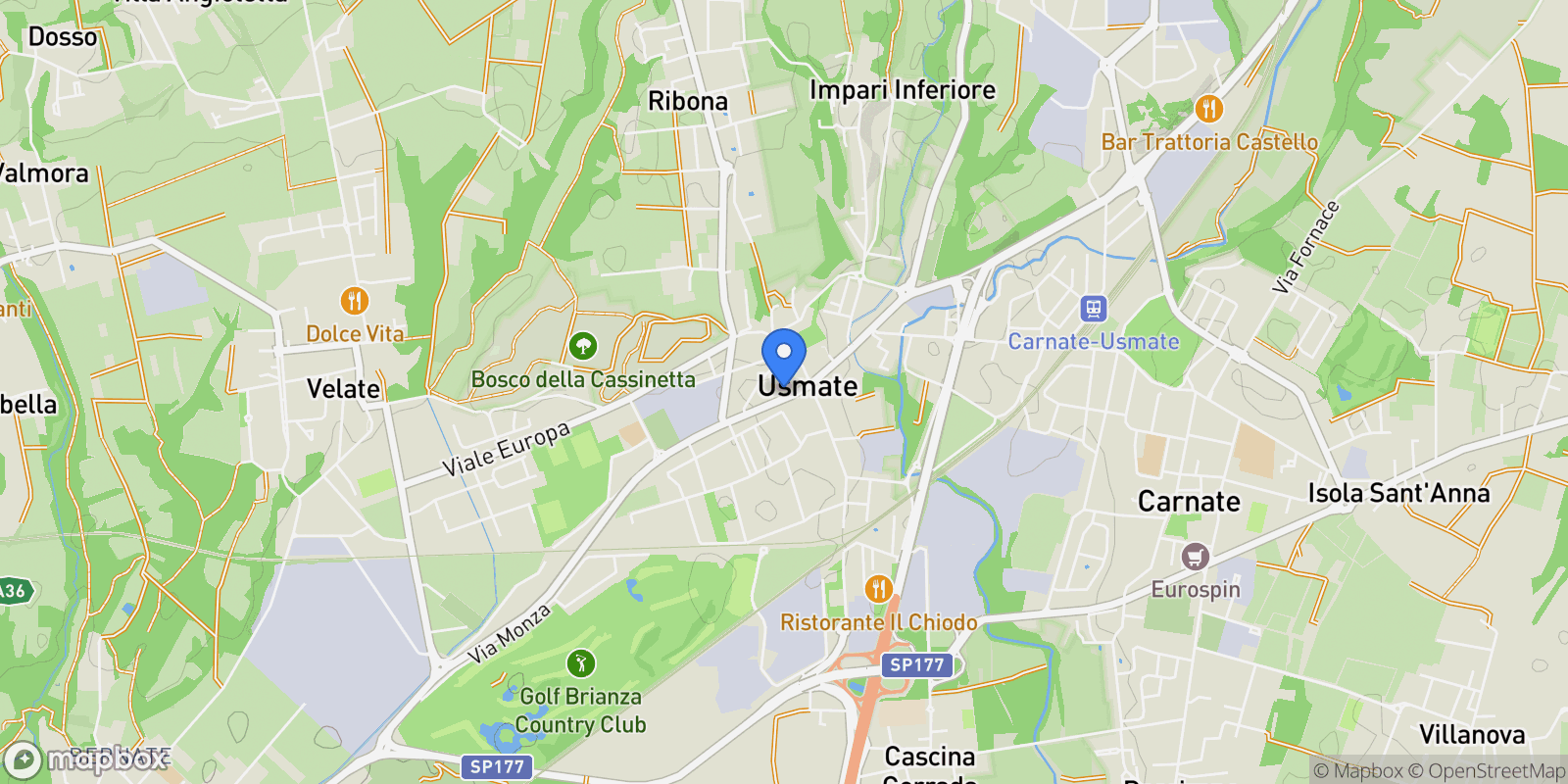 Map showing Via Luciano Manara, Usmate Velate, Lombardy, Italy.