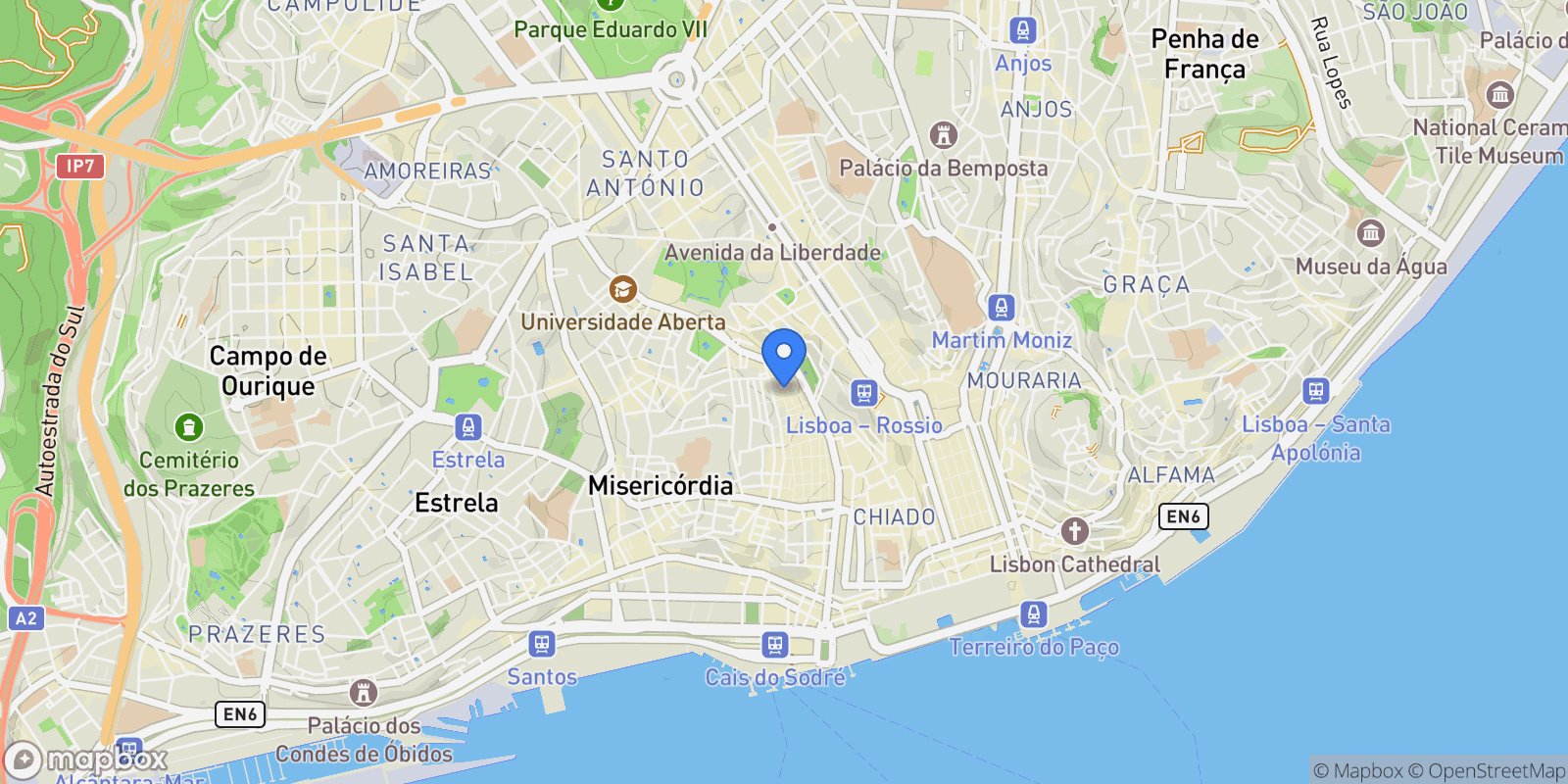Map showing R. dos Mouros 41, 1200-281 Lisboa, Portugal, Misericordia, Lisbon, Portugal.