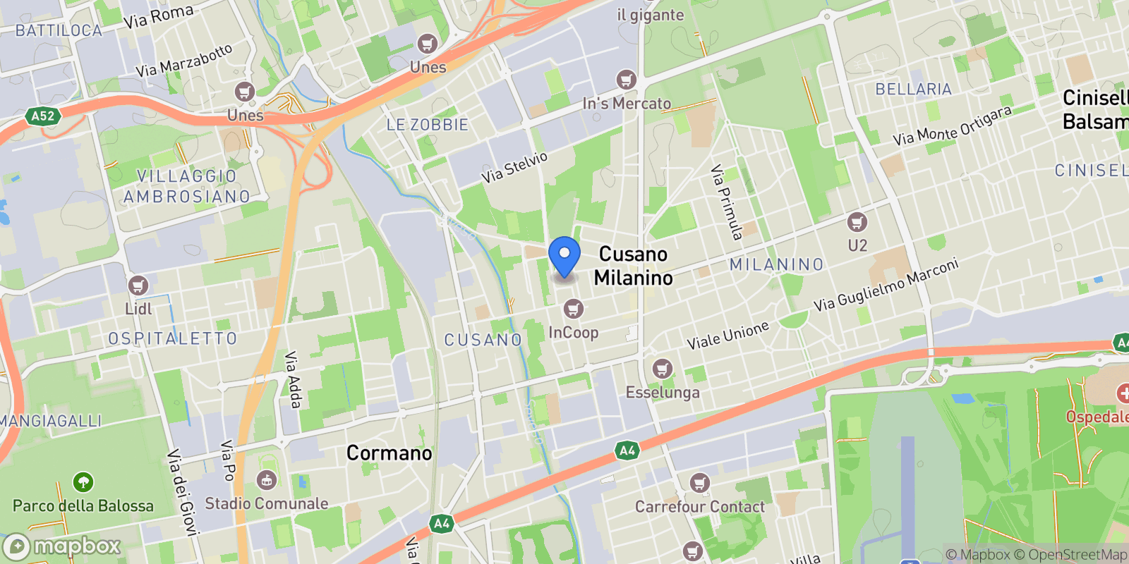 Map showing Viale dei Tigli, Cusano Milanino, Lombardy, Italy.