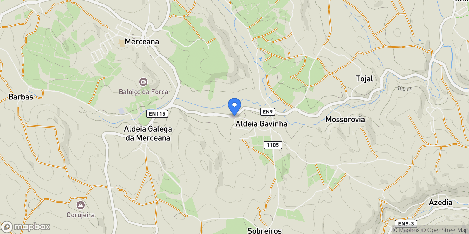 Map showing Aldeia Gavinha, Lisboa, Aldeia Galega da Merceana, Lisbon, Portugal.