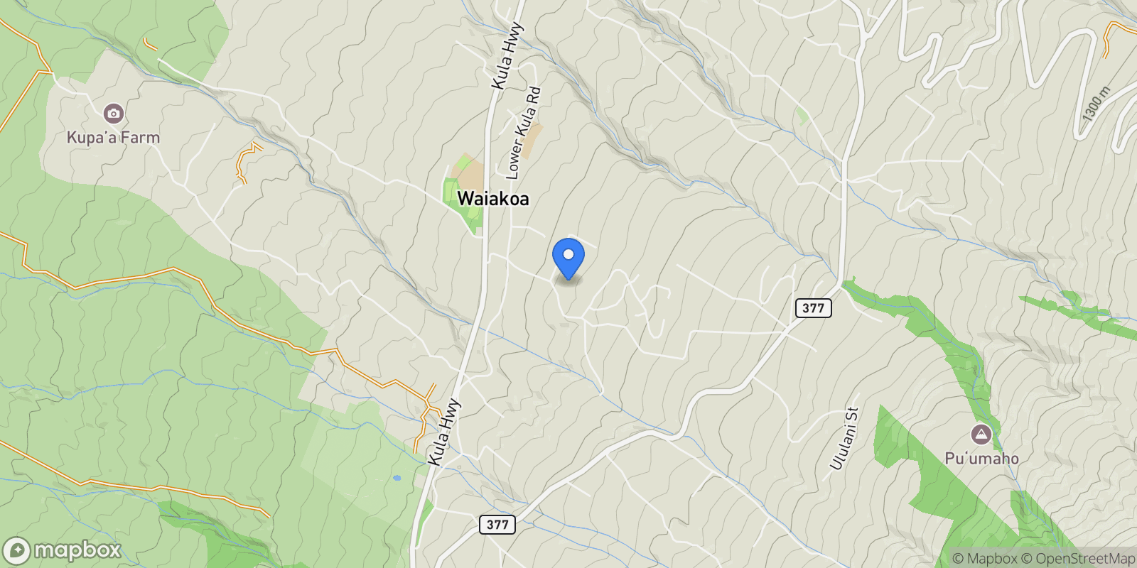 Map showing 120 Mauna Pl, Kula, HI 96790, Kula, Hawaii, United States.