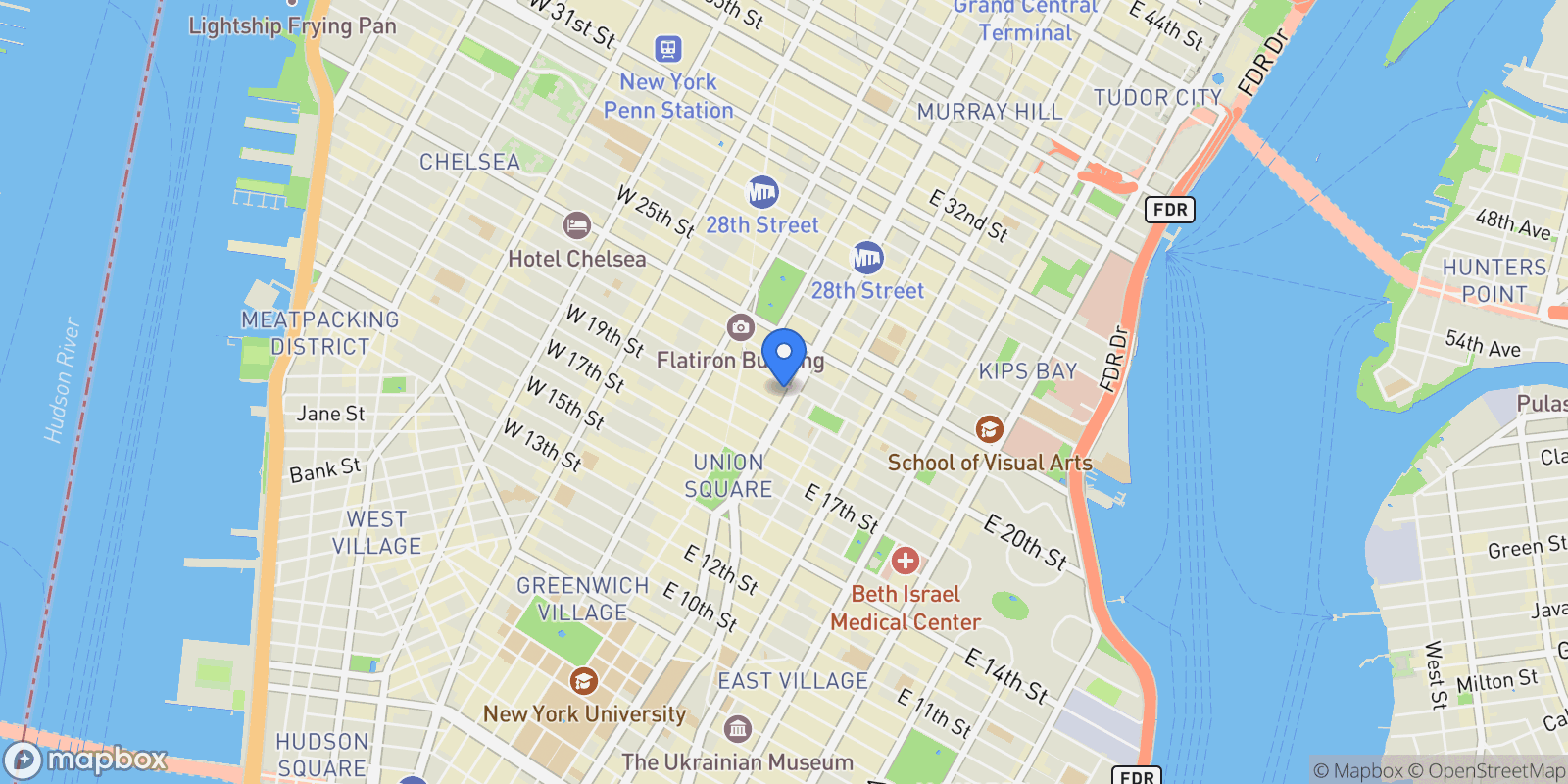 Map showing 260 PARK AVE S, New York, New York, United States.