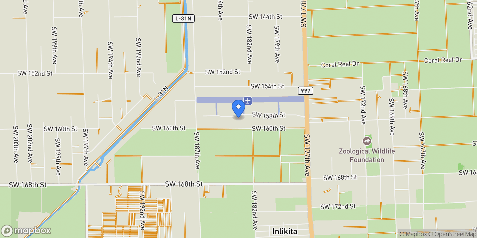 Map showing 18300 SW 158th St, Miami, Florida, United States.