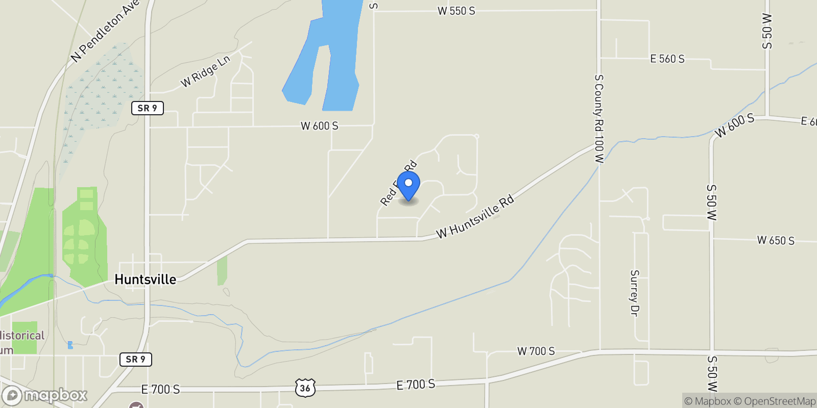Map showing 1839 Raccoon Way, Pendleton, Indiana, United States.