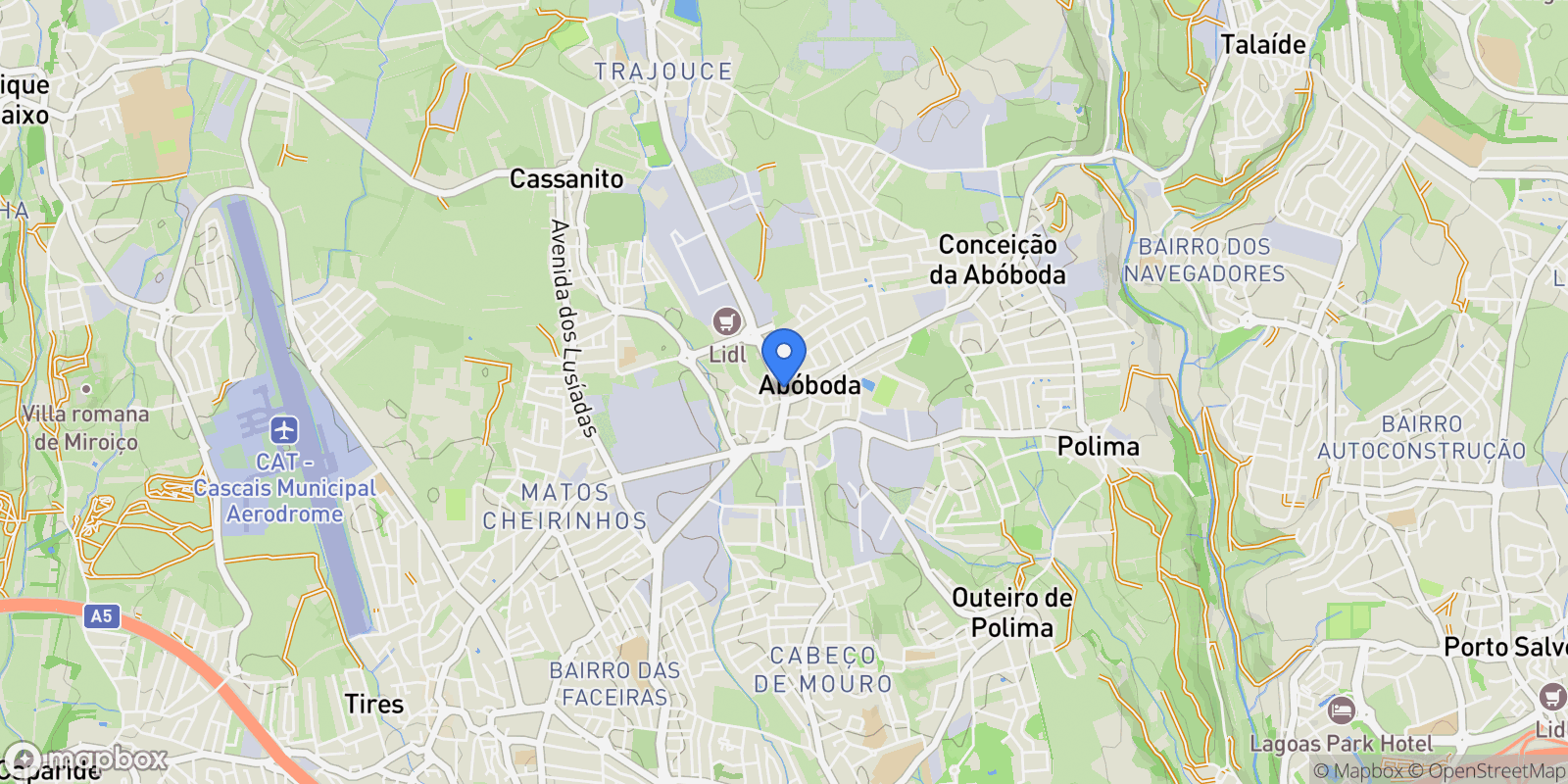Map showing Abóboda, Lisboa, Sao Domingos de Rana, Lisbon, Portugal.