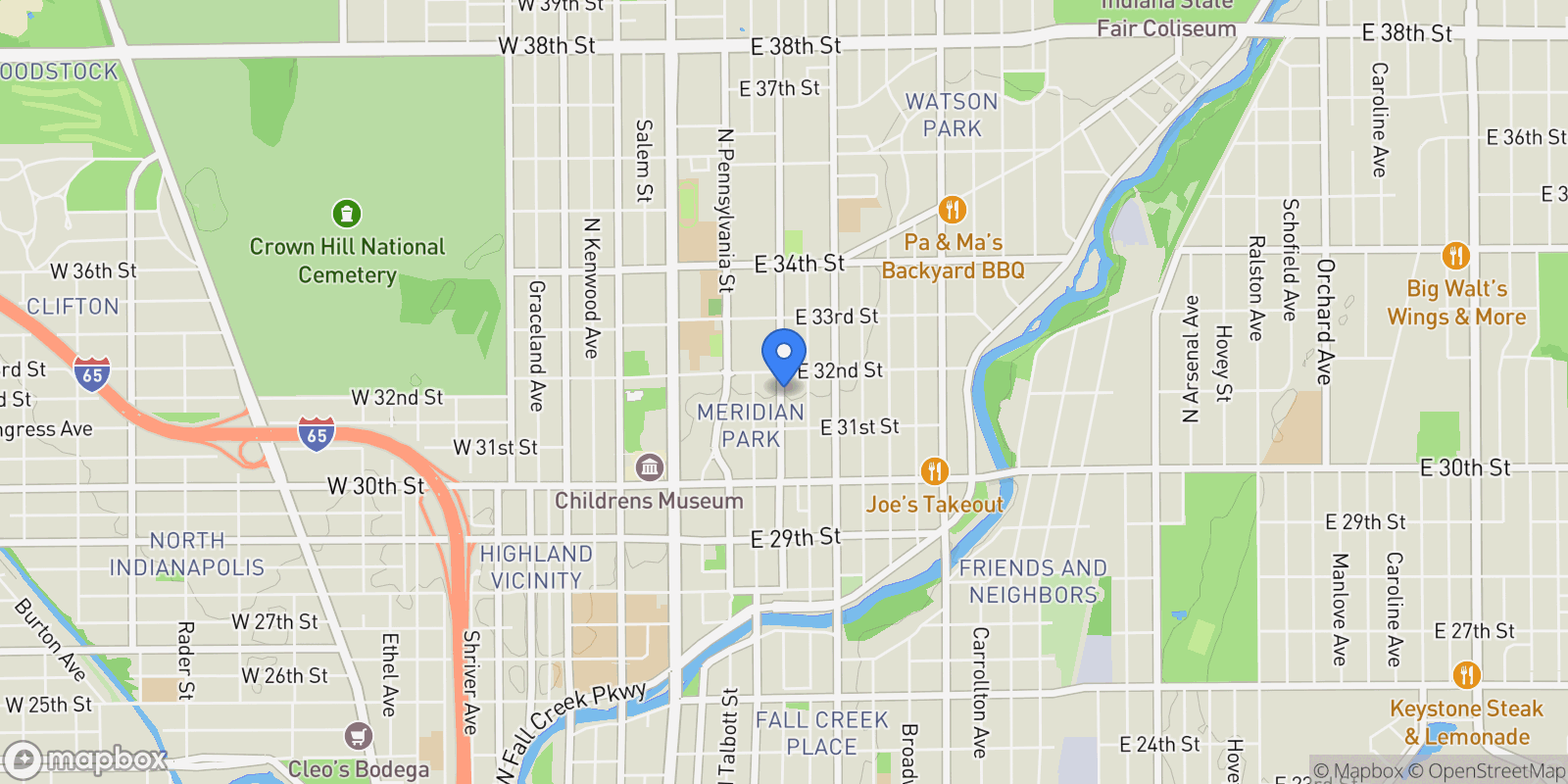 Map showing 3164 N Washington Boulevard, Indianapolis, Indiana, United States.