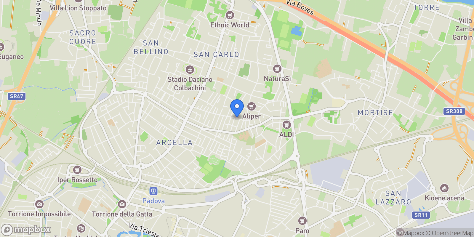 Map showing Via Vecellio, Padova, Veneto, Italy.