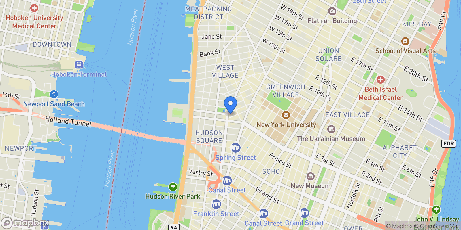 Map showing Downing Court Condo, 63 DOWNING ST, New York, New York, United States.