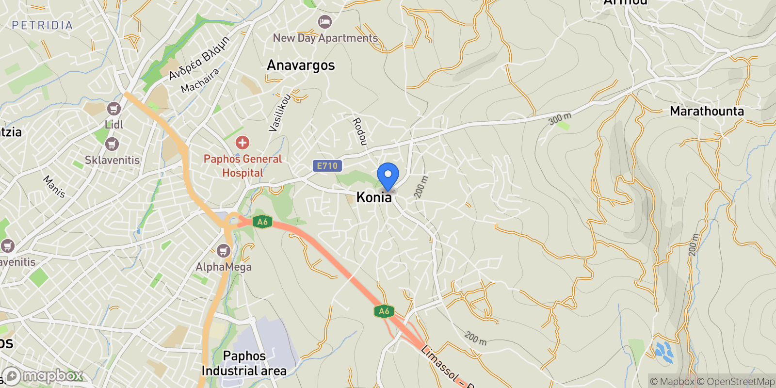 Map showing Konia 8300, Cyprus, Konia, Paphos, Cyprus.