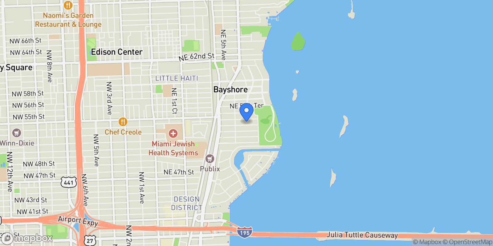 Map showing 611 NE 52nd Ter, Miami, Florida, United States.