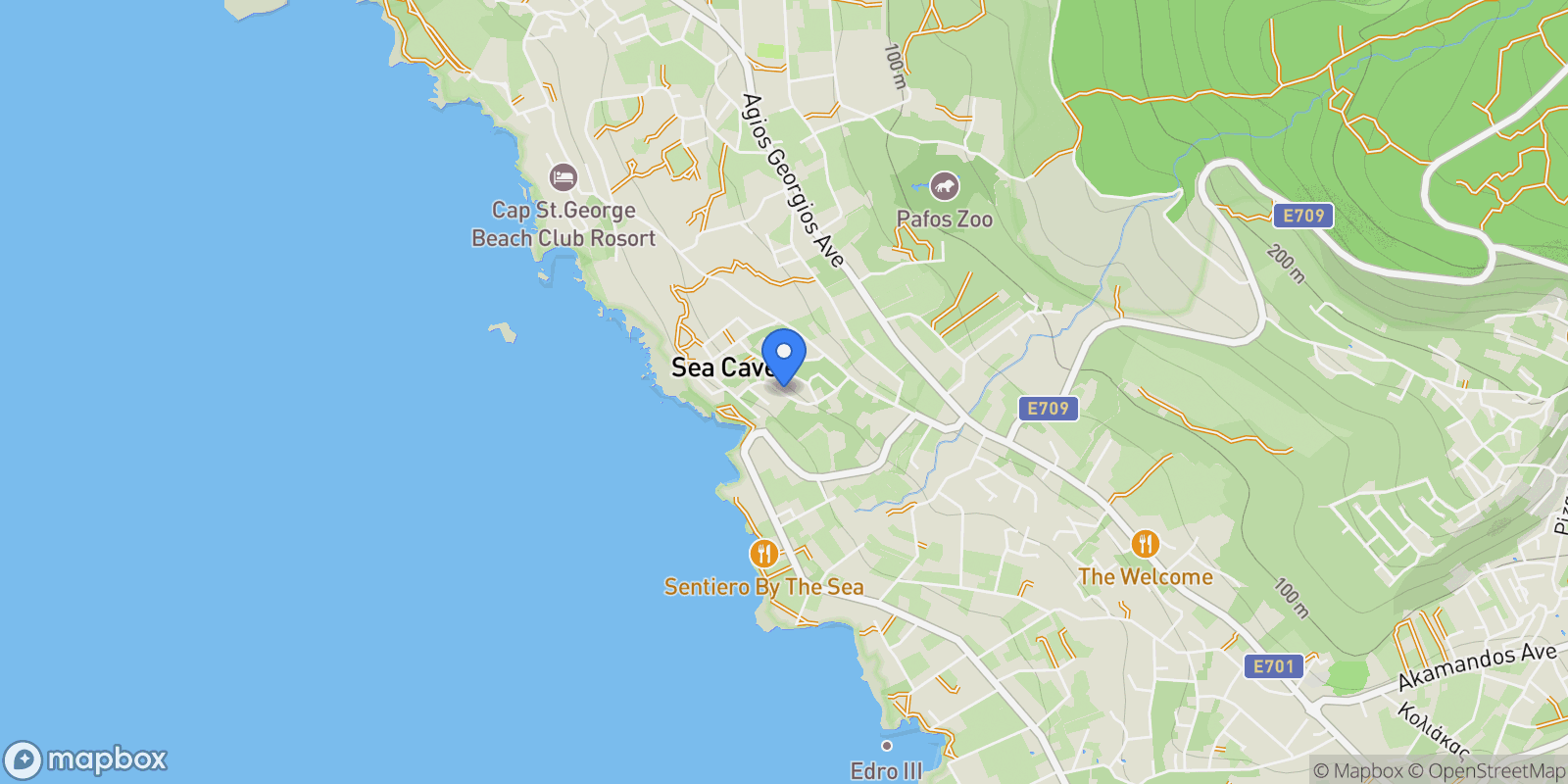 Map showing Sea Caves, Peyia, Cyprus, Peyia, Paphos, Cyprus.