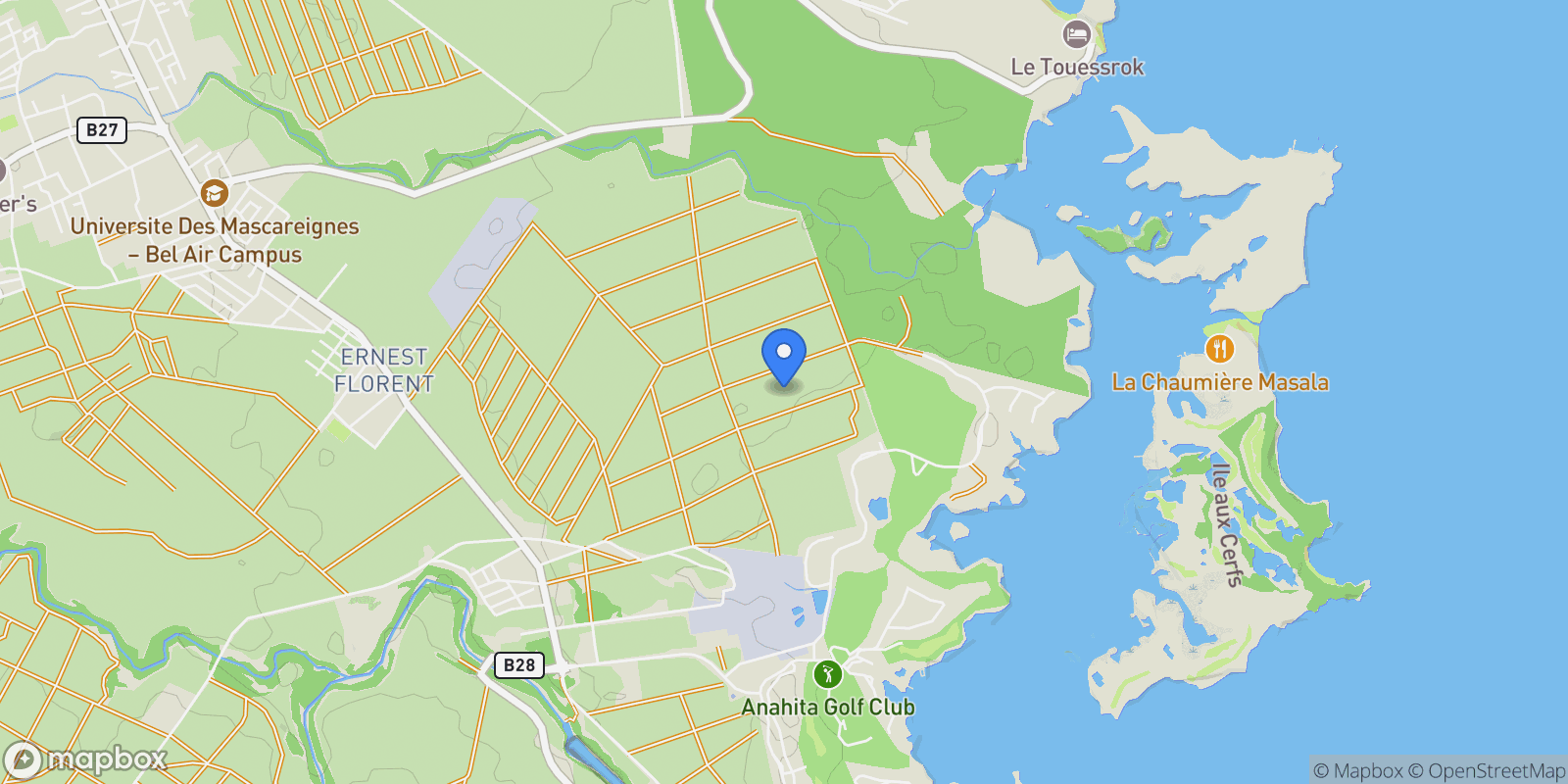 Map showing Beau Champ, Flacq District, Mauritius.