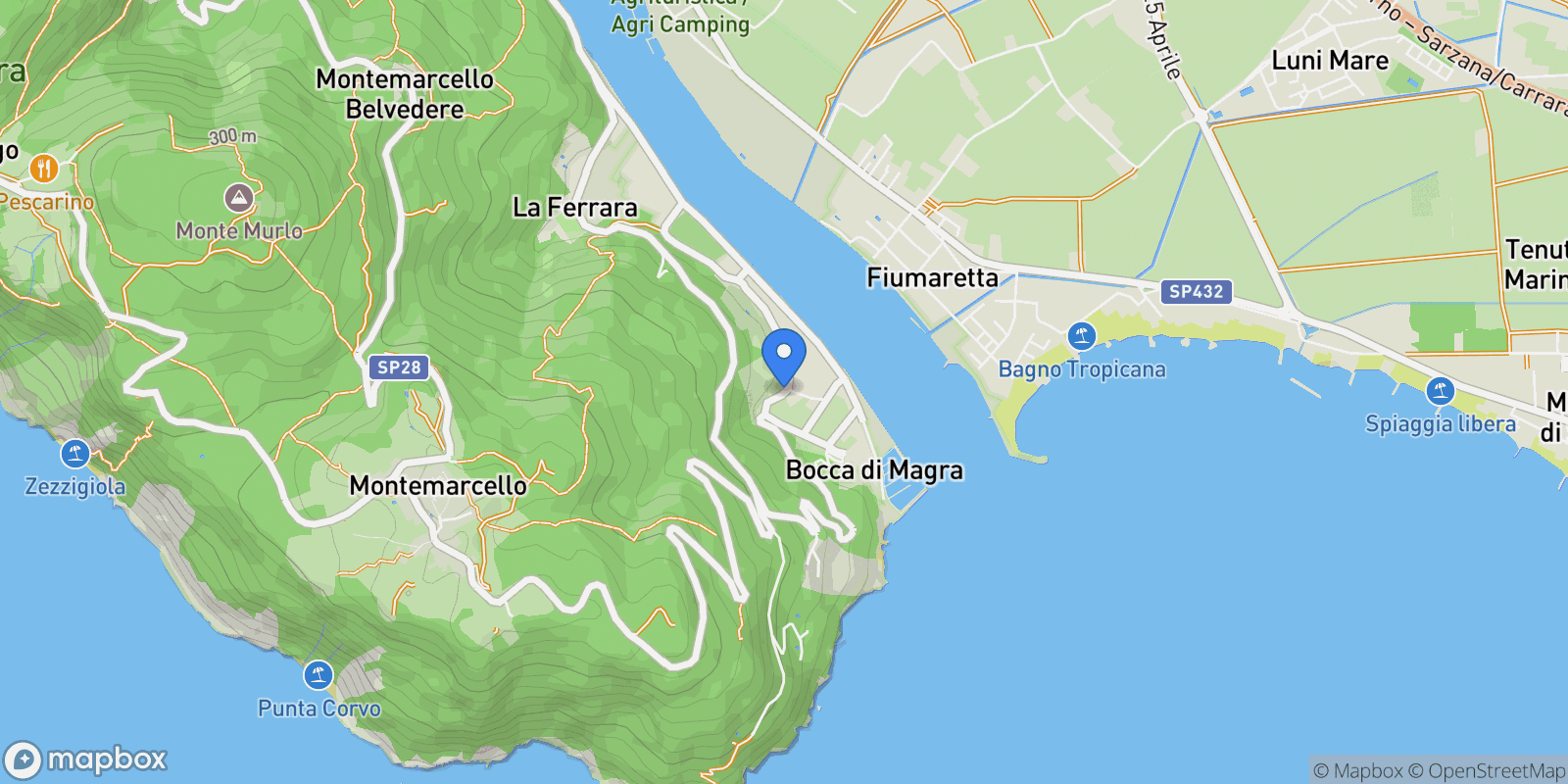 Map showing Via dell'Angelo, 15, 19030 Bocca di Magra SP, Italy, Bocca di Magra, Liguria, Italy.