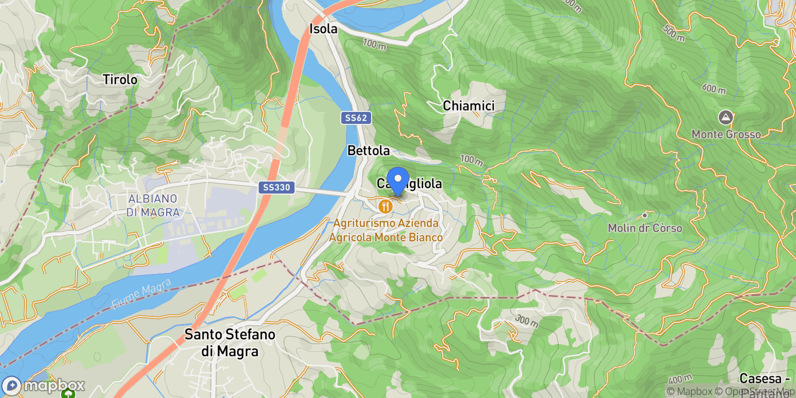 Map showing Via Bettola, 54011 Caprigliola MS, Italy, Caprigliola, Tuscany, Italy.