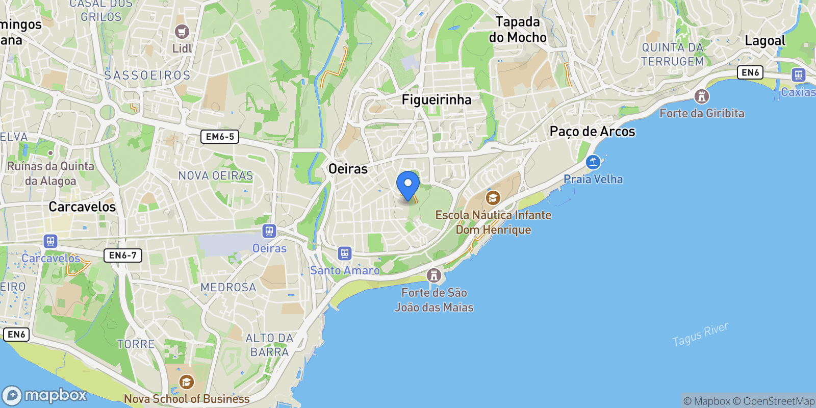 Map showing Rua Antas 22A, Oeiras, Portugal, Oeiras e Sao Juliao da Barra, Paco de Arcos e Caxias, Lisbon, Portugal.