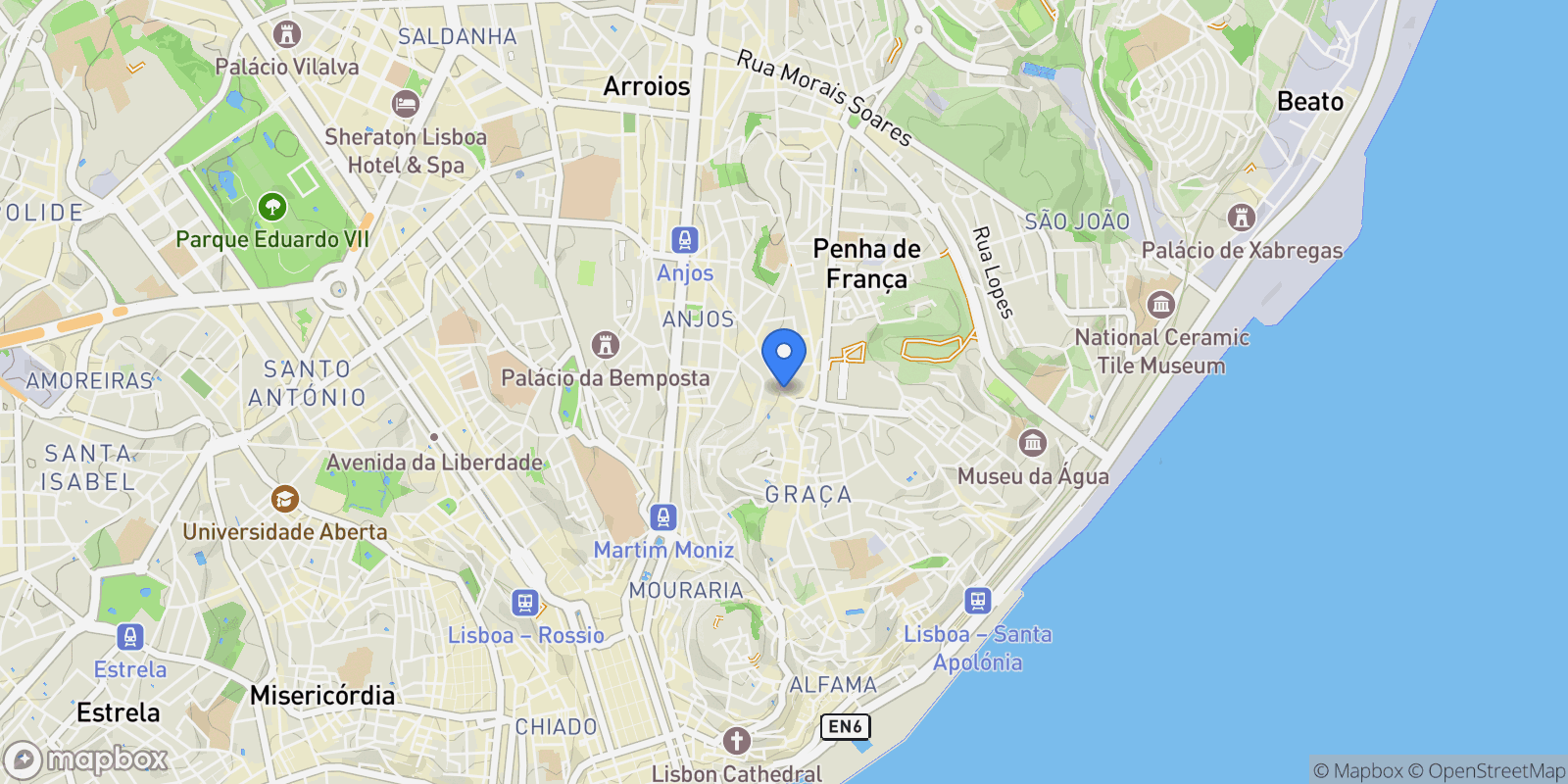 Map showing R ANGELINA VIDAL 24 1, Penha de Franca, Lisbon, Portugal.