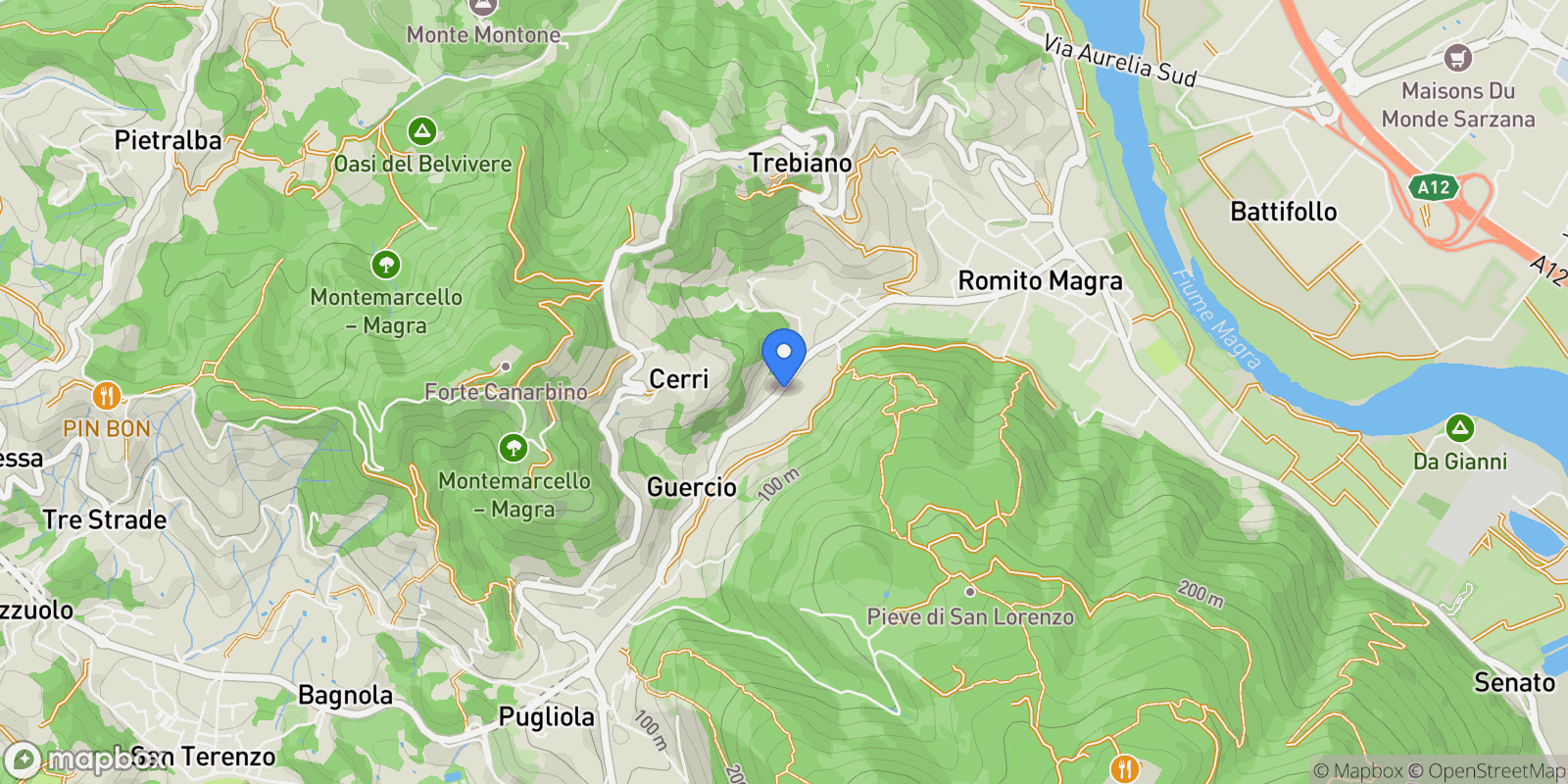 Map showing Via Provinciale, 351, 19021 Romito Magra SP, Italy, Romito Magra, Liguria, Italy.