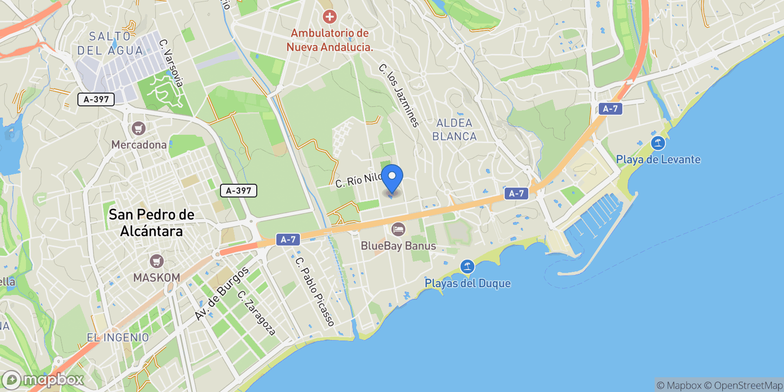 Map showing Nueva Andalucia, Marbella, Spain.