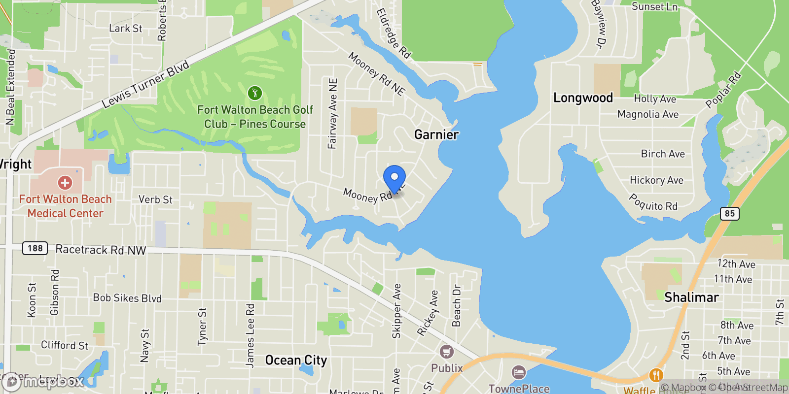 Map showing 1227 Twin Bay Drive, Fort Walton Beach, FL 32547, Wright, Florida, United States.