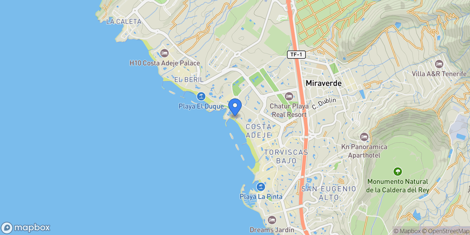 Map showing 38679 Costa Adeje, Santa Cruz de Tenerife, Spain, Costa Adeje, Adeje, Canary Islands.