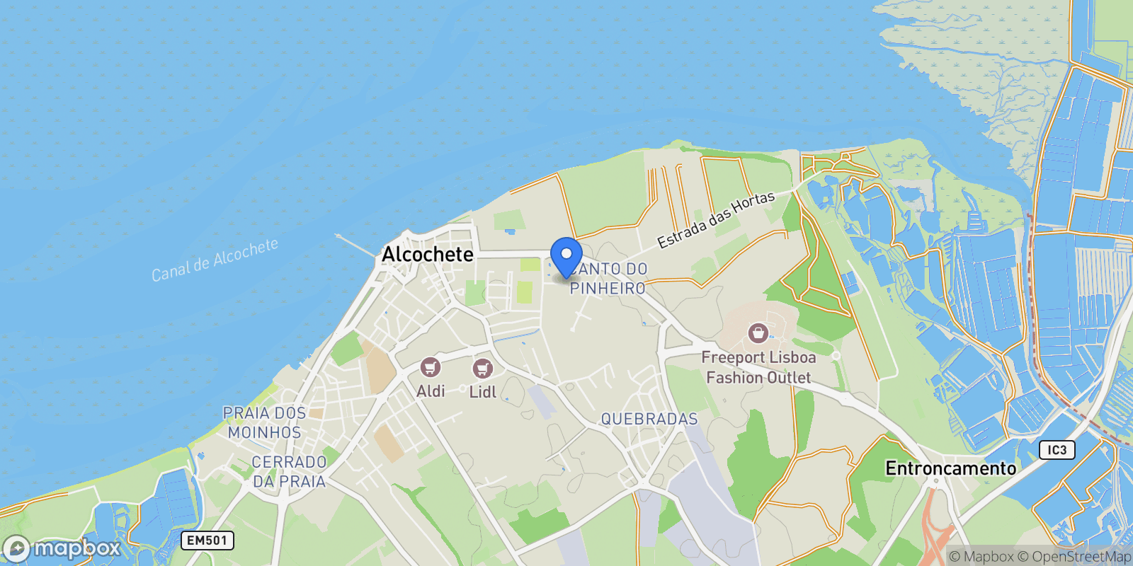 Map showing Rua José Saramago 129, Alcochete, Portugal, Alcochete, Setubal, Portugal.