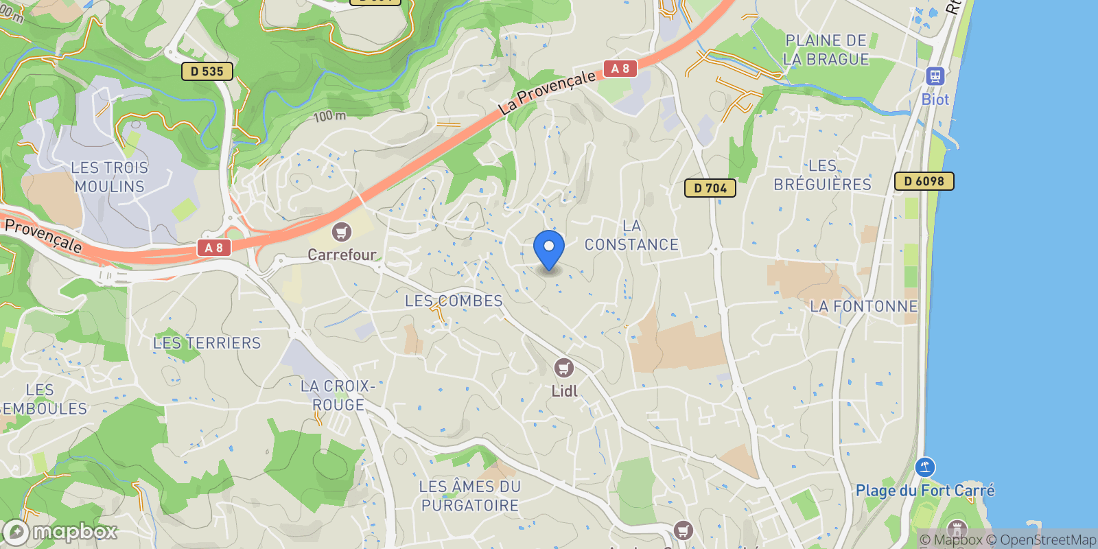 Map showing 702 Chemin des Rastines, Antibes, Provence-Alpes-Côte d'Azur, France.